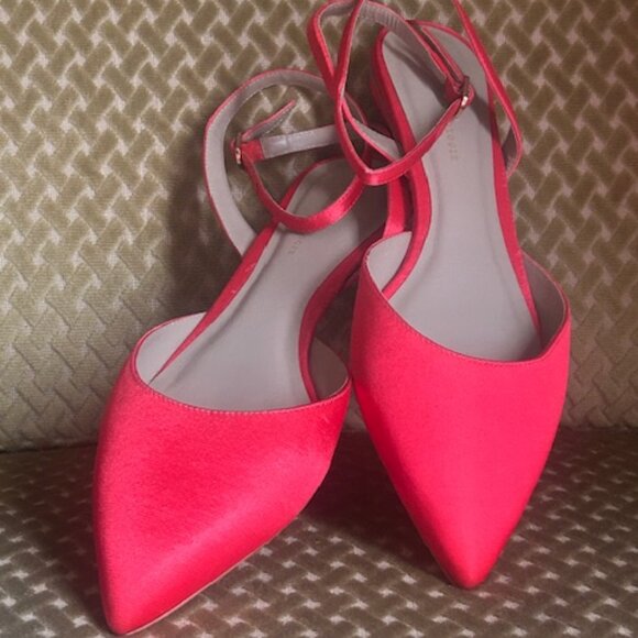 By Anthropologie Shoes - By Anthropologie Ankle-Wrap Adjustable Strap Pointy Toe Cherry Red Kitten Flats